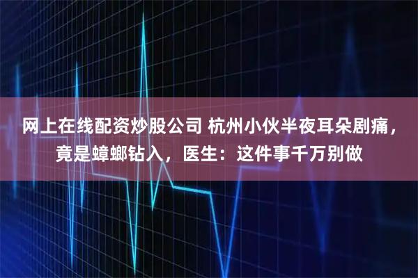 网上在线配资炒股公司 杭州小伙半夜耳朵剧痛，竟是蟑螂钻入，医生：这件事千万别做