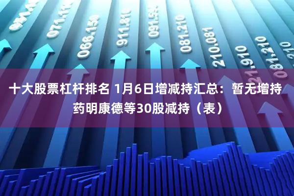 十大股票杠杆排名 1月6日增减持汇总：暂无增持 药明康德等30股减持（表）